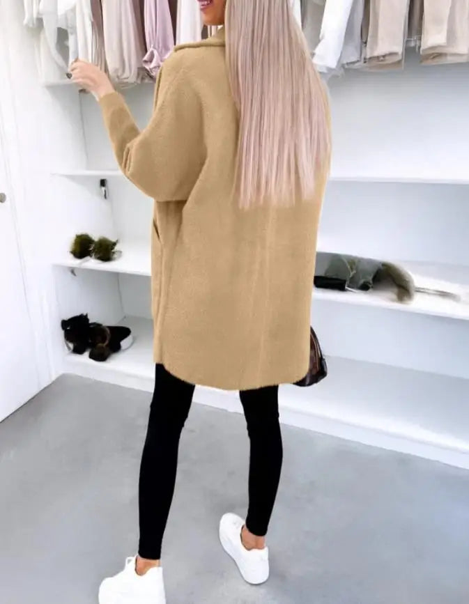 Manteau femme automne hiver 2025 col rabattu manches longues décontracté boutonné avec poches simple loisirs voyage manteau