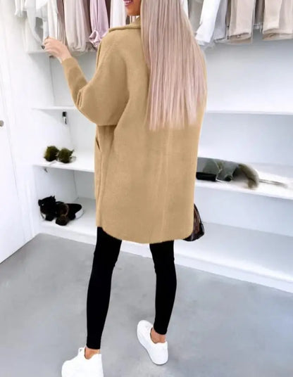 Manteau femme automne hiver 2025 col rabattu manches longues décontracté boutonné avec poches simple loisirs voyage manteau
