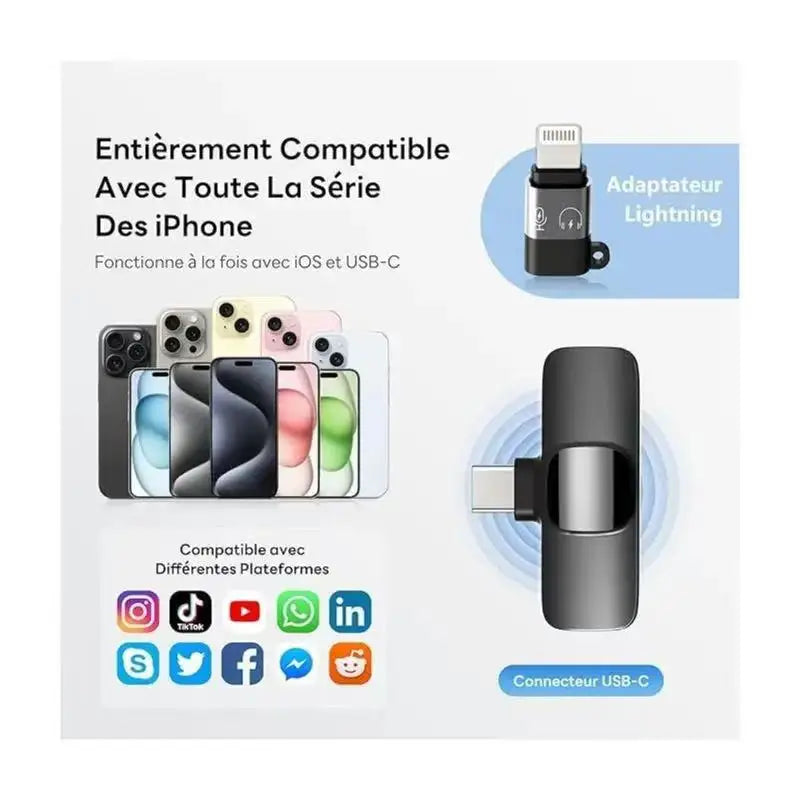 Wireless Lapel Microphone Suitable for Android and Iphone, Lapel Microphone Plug-And-Play Wireless Microphone with Noise Reduction, Mini Microphone for Video Recording, Interviews, Podcasts, Vlog, Youtube, Tiktok