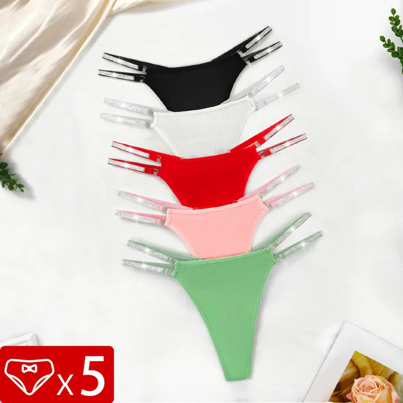 Dazzle Strap G-String Set – 5pcs Sexy Low Waist Thongs