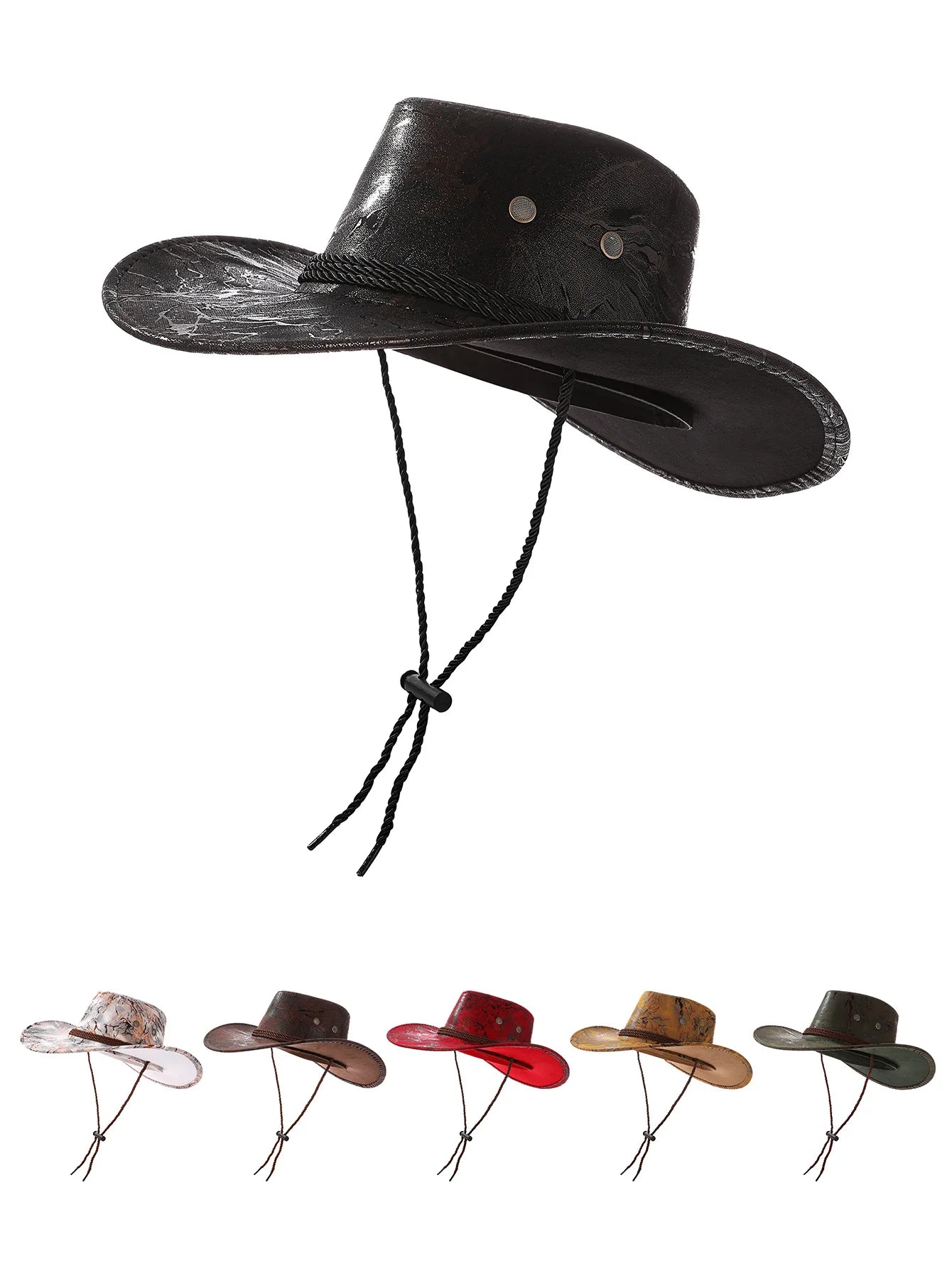New Vintage Western Cowboy Hat For Men's Gentleman Lady Jazz Cowgirl With Leather Wide Brim Cloche Church Sombrero Hombre Caps