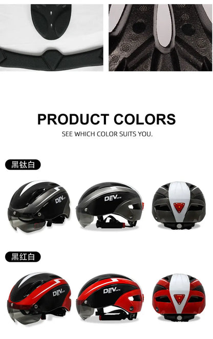 Casque de vélo avec lumière LED pour hommes et femmes, casque de vélo à lentille magnétique, route, montagne, équitation, sports de vélo, planche à roulettes, scooter