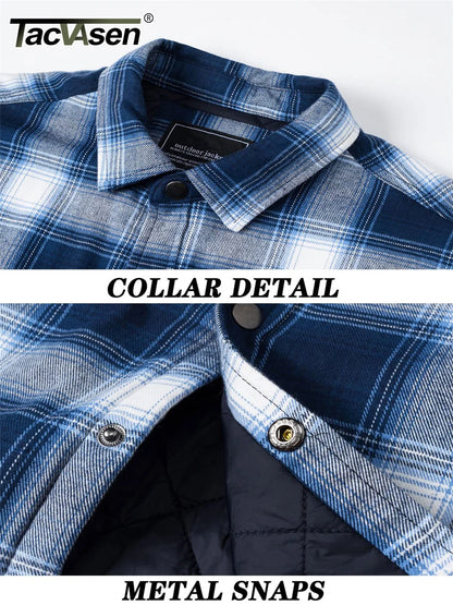 TACVASEN Veste d'hiver en coton à carreaux pour homme, manches longues, matelassée, doublée, en flanelle, multi-poches, vêtements d'extérieur, manteaux de randonnée