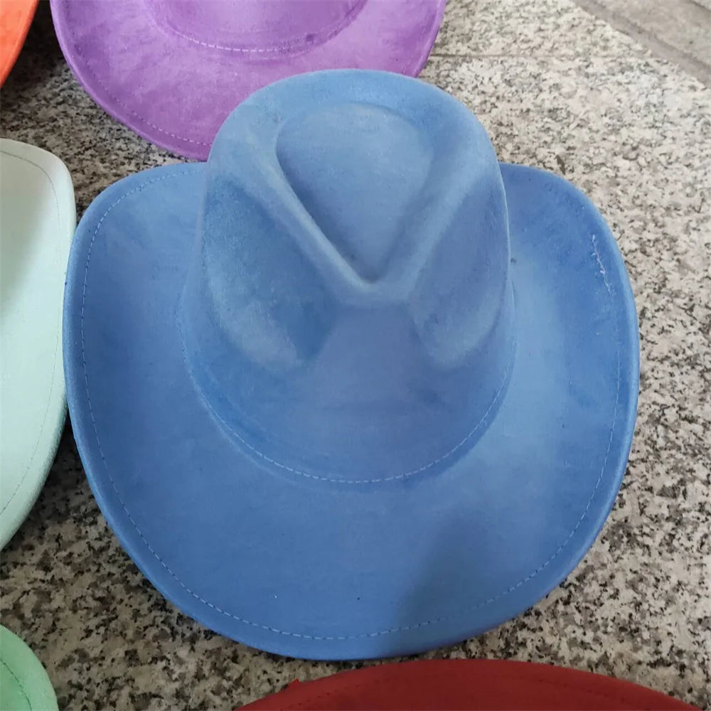 Classic Suede Leather 7.5CM Western Cowboy Women's Fedora Hat Men's Church Jazz Hat Fashion Travel Party Hat Denim Hat 2025