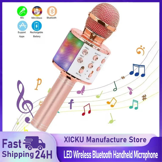 LED Wireless Bluetooth Handheld Microphone for Kids Singing Karaoke KTV Colorful Light Eliminate Music Original Sound Speaker