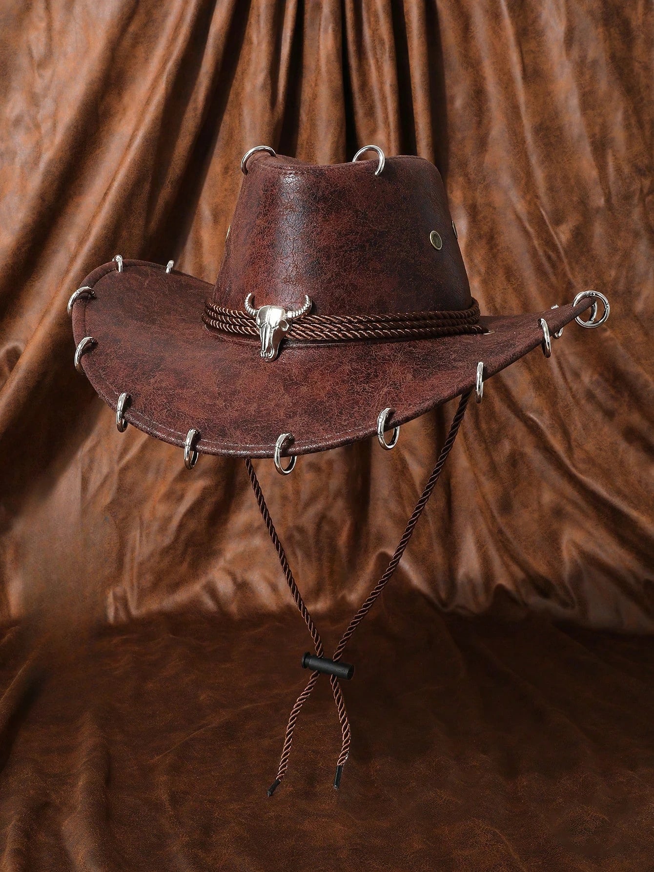 HongLuan – chapeau de Cowboy noir réglable en cuir PU pour hommes et femmes, mode occidentale de voyage, Cowgirl avec Badge Bullhead, chapeaux d'extérieur pour femmes