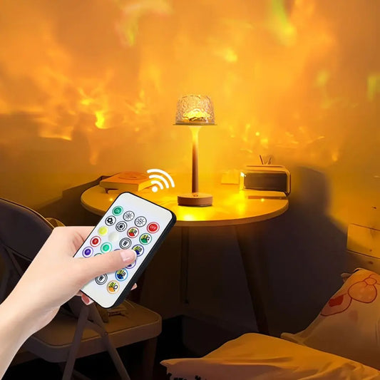 High Footed LED Atmosphere Desk Lamp Water Ripple Touch/Remote Control Projection Night Light Non-slip Bottom Romantic