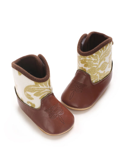 "Baby Cowboy Boots 0-18M - Autumn Western Style | Embroidered Mid-Calf Design | Fashion First Walkers"