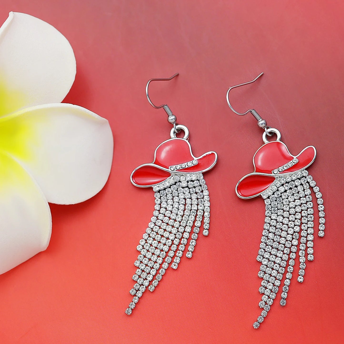 Western Cowgirl Dangle Earrings Enamel Hat Sparkly Rhinestone Tassel Pendant Prom Country Concerts Rodeo Cowboy Women Jewelry