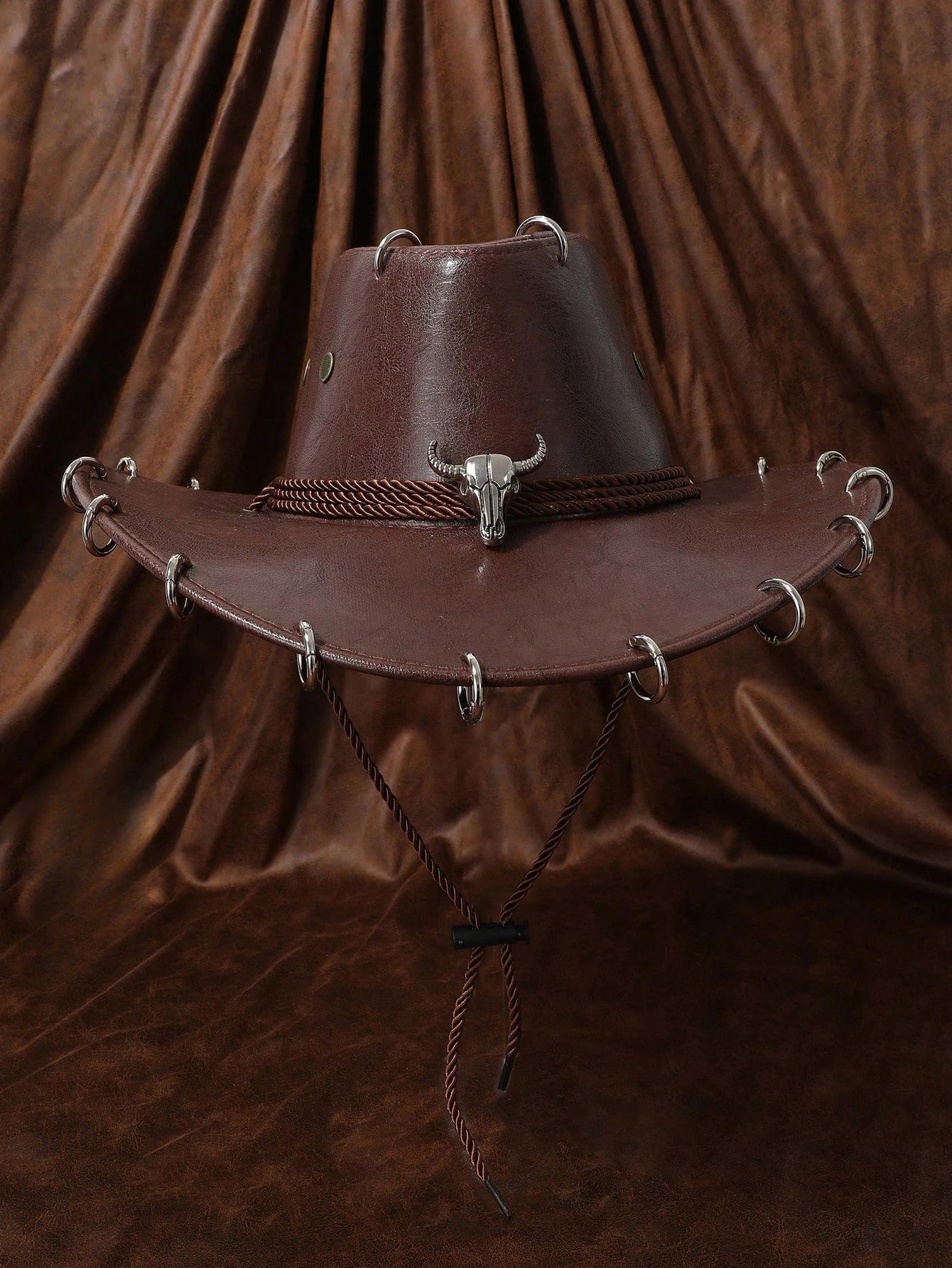 HongLuan – chapeau de Cowboy noir réglable en cuir PU pour hommes et femmes, mode occidentale de voyage, Cowgirl avec Badge Bullhead, chapeaux d'extérieur pour femmes