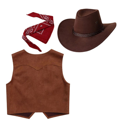 Costume de cow-boy et de cow-girl du Far West, déguisement d'Halloween, gilet sans manches à franges avec bandana et chapeau
