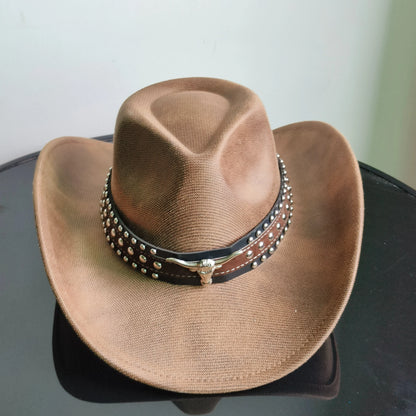 Faux Leather Western Cowboy Hats Men Women retro cowboy hats big brim cowgirl hat knight hat men chapeau ковбойская