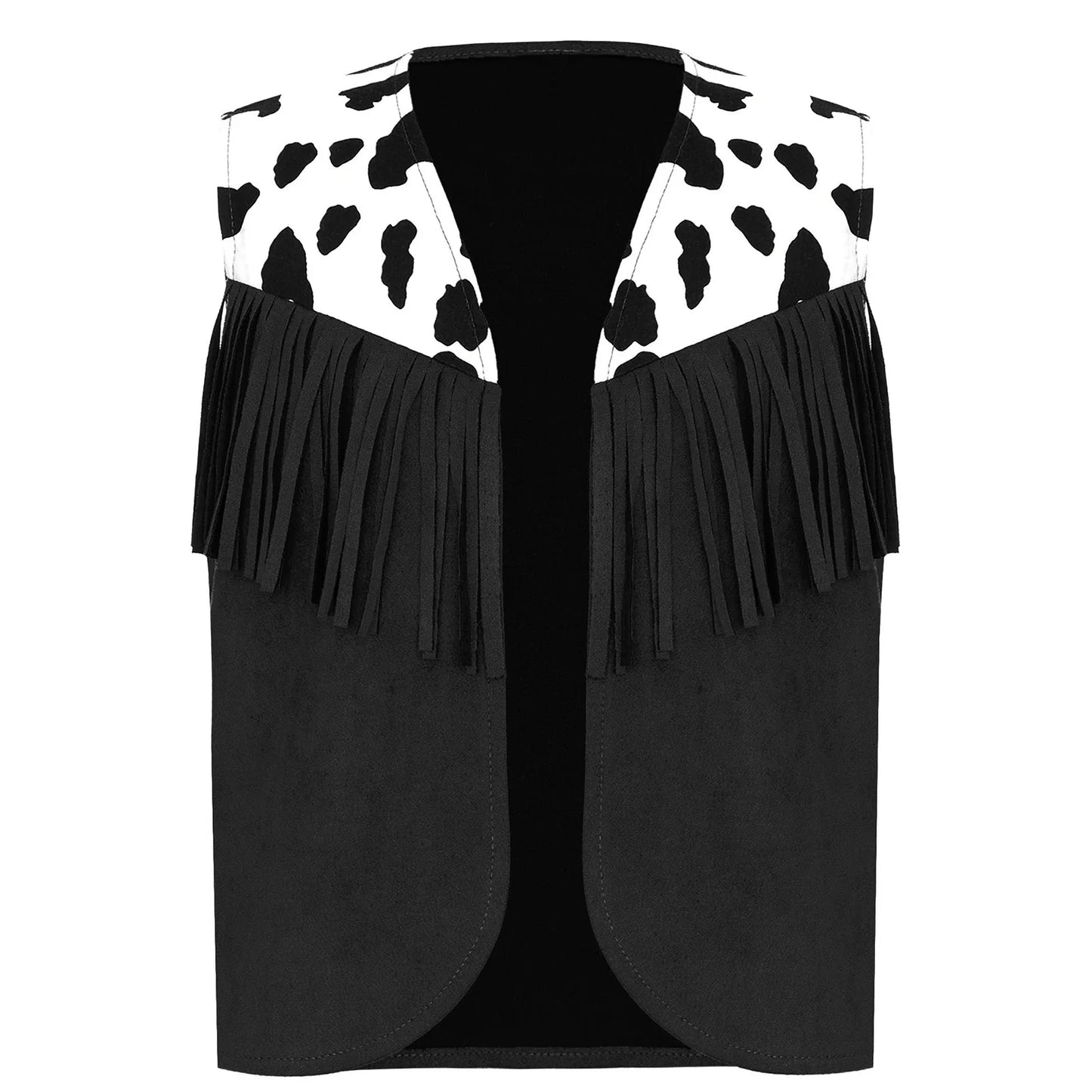 Kids Child Halloween Western Cowboy Cowgirl Cosplay Costume Cow Print Tassels Vest and Flared Pants Set Carnival Party Dress Up