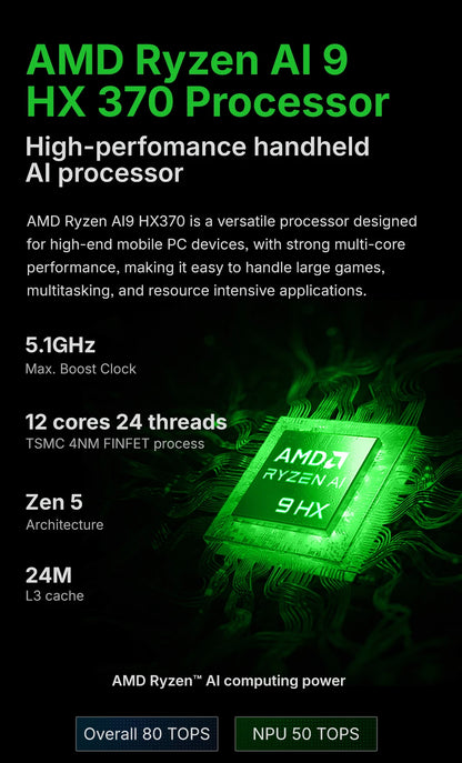 AOKZOE A1X AMD AI 9 HX 370 PC Game Console 8 Inch Native Landscape Screen Windows Handheld Laptops VRR 72.7Wh For Steam 3A Game