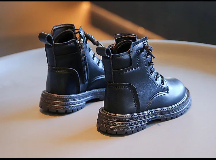 Kids Leather Chelsea Boots Waterproof Non-slip Autumn Winter Plush Warm Snow Boots Children Casual Sneakers Fashion Shoes Girls