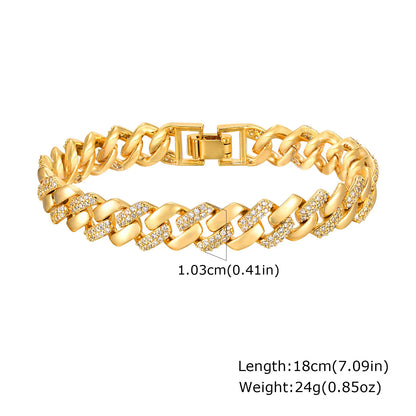 Paperclip Chain Bracelet 14K Gold Plated Cubic Zirconia Watch Strap Chunky Link Adjustable Stackable Jewelry For Women Girl Gift