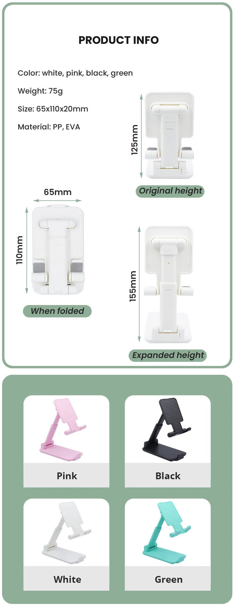 Desktop Phone Holder Stand Mobile Phone Support Adjustable Angle Height Cell Phone Stand Universal for All Smart Phones