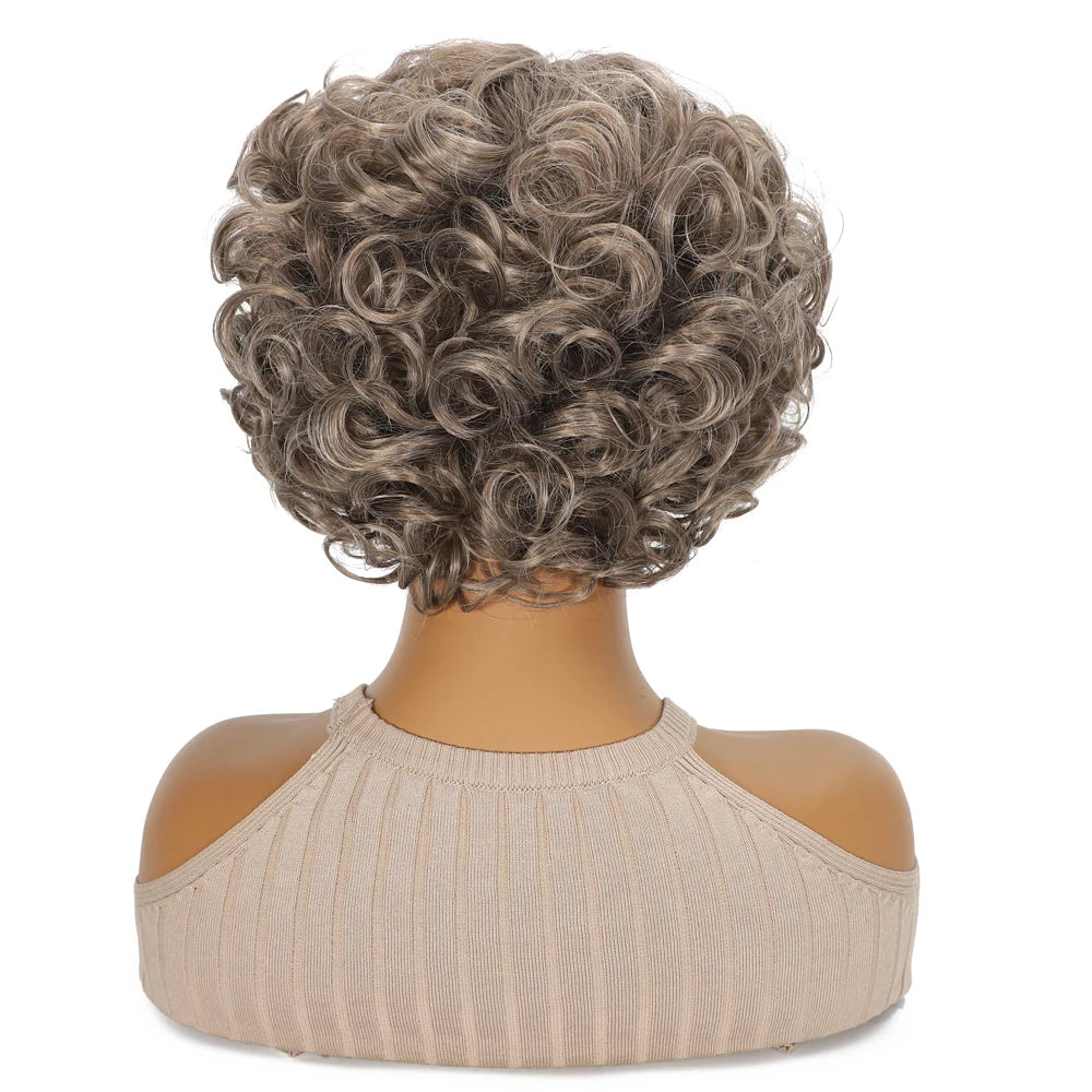 10 Inch Short Curly Wavy Blonde Black Grey Synthetic Wig for Women Natural Look T-Part Lace Front Hair Replacement