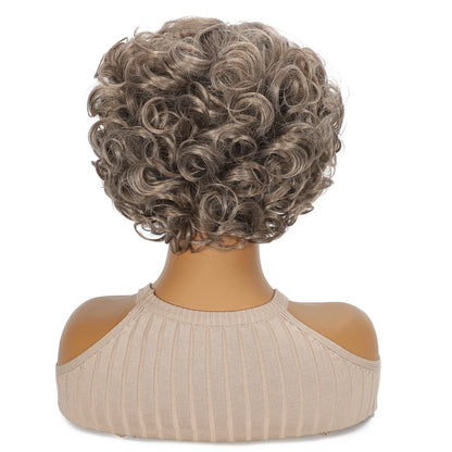 10 Inch Short Curly Wavy Blonde Black Grey Synthetic Wig for Women Natural Look T-Part Lace Front Hair Replacement