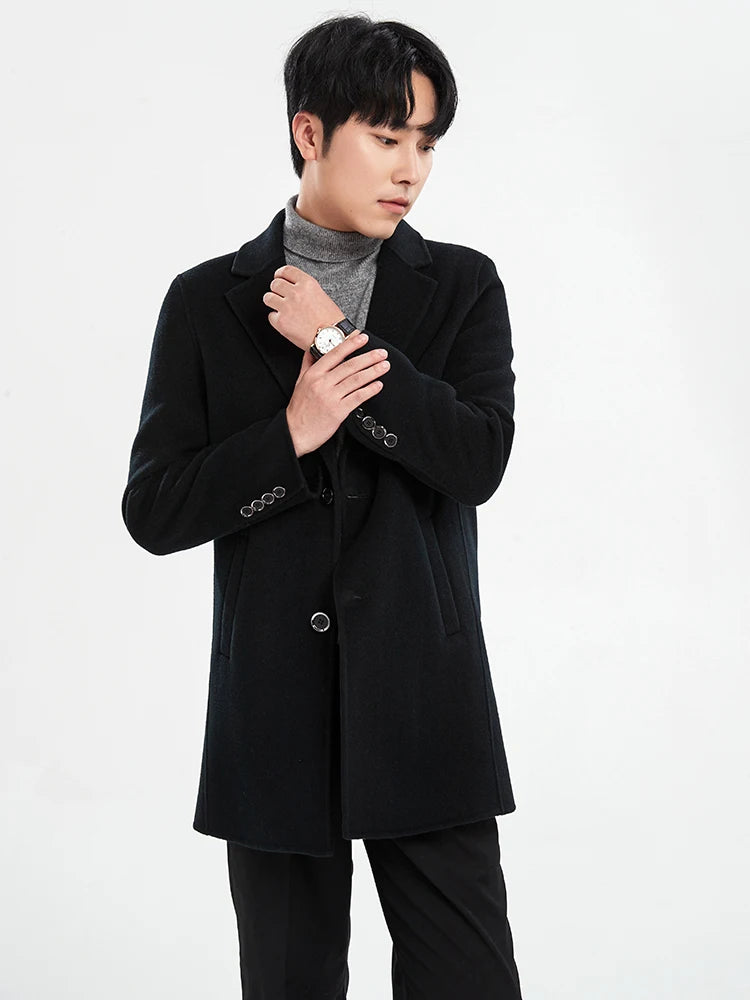Autumn and Winter Mid-Length Western-Style Business Reversible Woolen Coat Men's 100% Wool Handmade Coat Cashmere Overcoat Coat