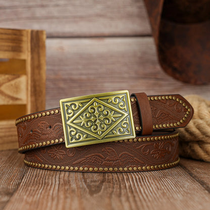 1 square oval three-dimensional cross pattern buckle, personality western simple men's novelty belt buckle