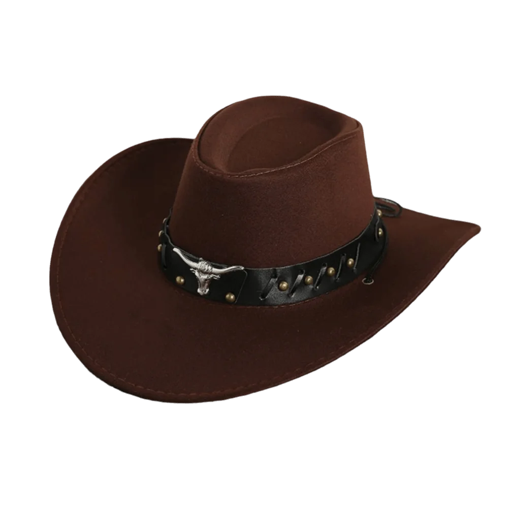 Chapeau de Cowboy occidental de Style ethnique Vintage, tête de vache à bord en rouleau, chapeau de Jazz en Polyester à large bord, chapeau de chevalier Cosplay