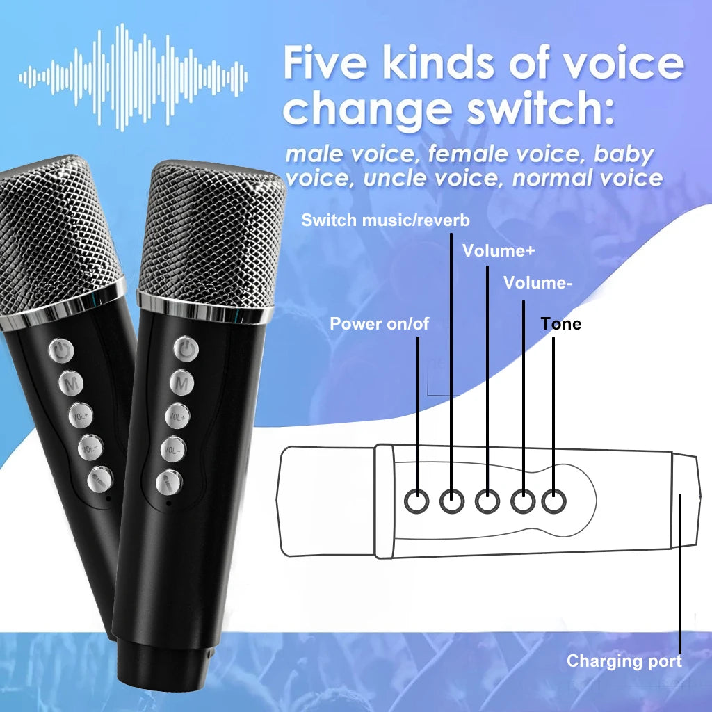 #LED Powerful Wireless Portable Dual Microphones Bluetooth 5.3 Speaker Hifi Stereo Family Party Karaoke Subwoofer Boombox gifts