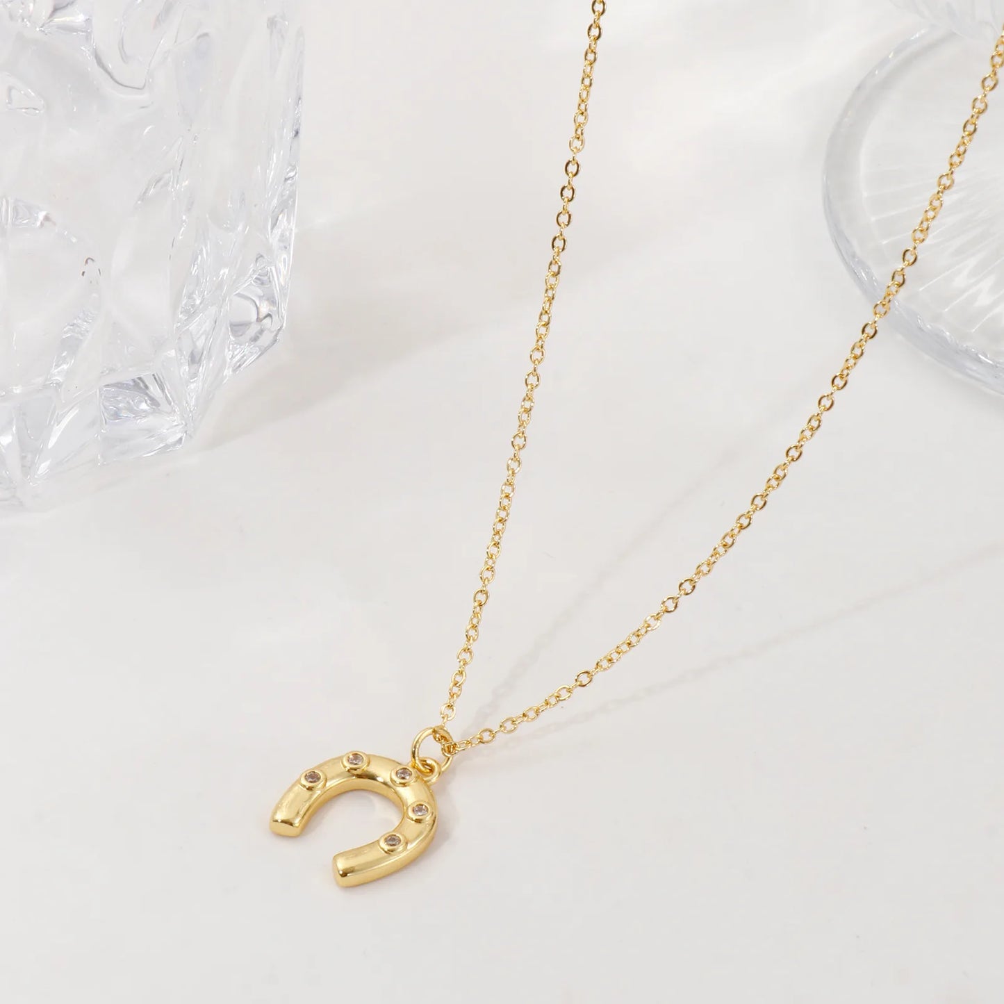 1 Piece Stylish West Cowboy 18K Real Gold Plated Brass Link Cable Chain Luck Horseshoe Pendant Charm Necklace For Women Gift