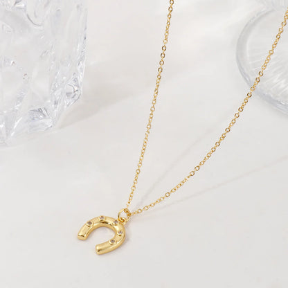 1 Piece Stylish West Cowboy 18K Real Gold Plated Brass Link Cable Chain Luck Horseshoe Pendant Charm Necklace For Women Gift