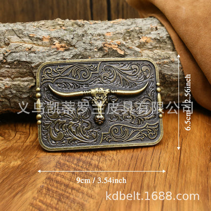 Ceinture ajustable en cuir style cowboy western, style punk, estampage en alliage, boucle de ceinture rétro américaine pour homme, accessoire de mode