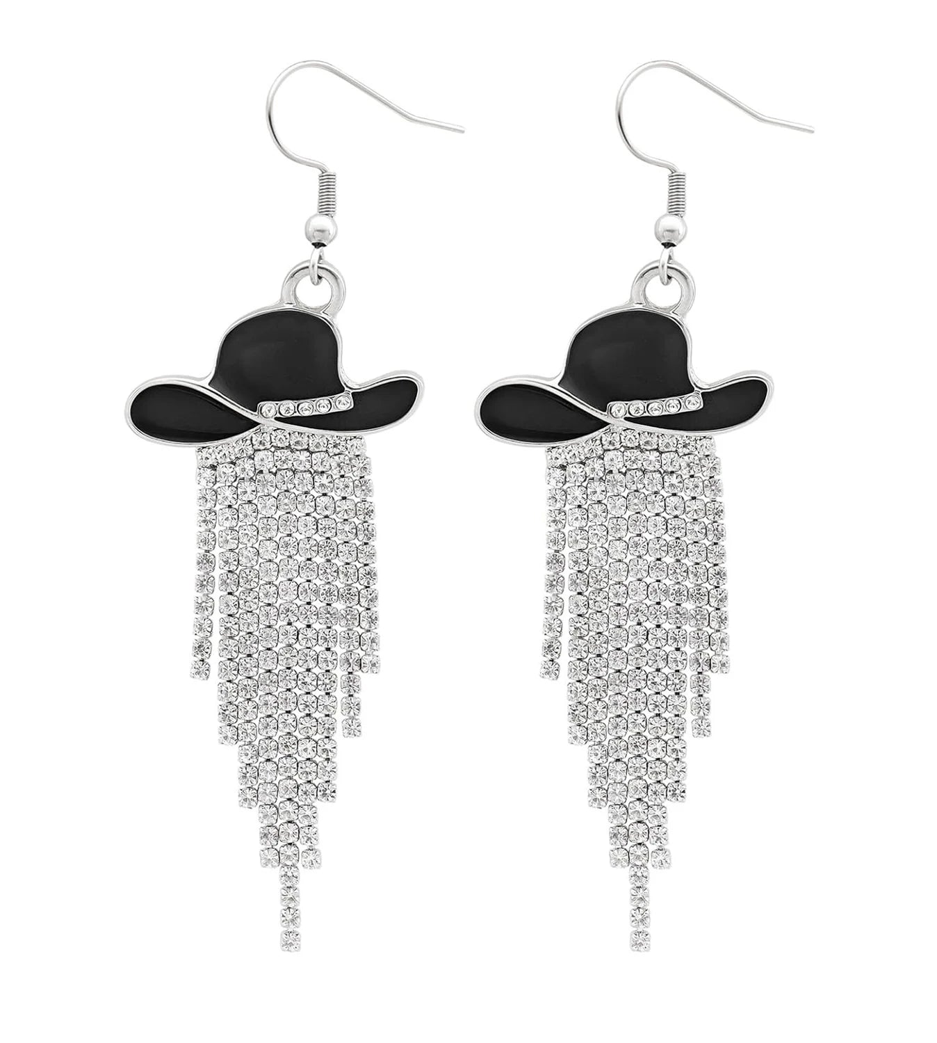 Western Cowgirl Dangle Earrings Enamel Hat Sparkly Rhinestone Tassel Pendant Prom Country Concerts Rodeo Cowboy Women Jewelry