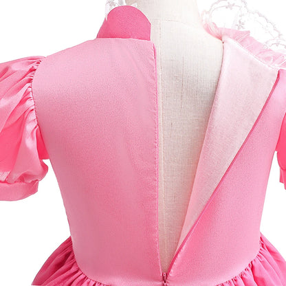 Peach Princess Costume with LED Color Light Toddler Birthday Game Role Play Dress Girl Halloween Festival Gown Pink Lace 2-9 Y C