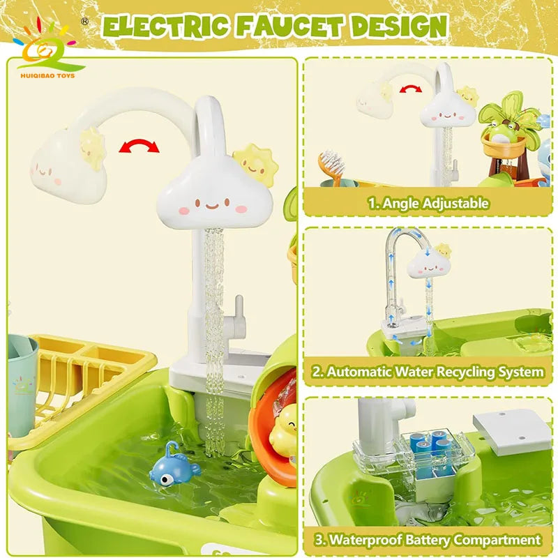 Children's kitchen toys electric fun water play water wash basin fishing dishwashing home role-playing baby early education toys