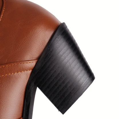 Bottes de cowboy western rétro noires mi-mollet pour femmes, talons hauts épais, chaussures gothiques, grandes tailles 34-48 777-11