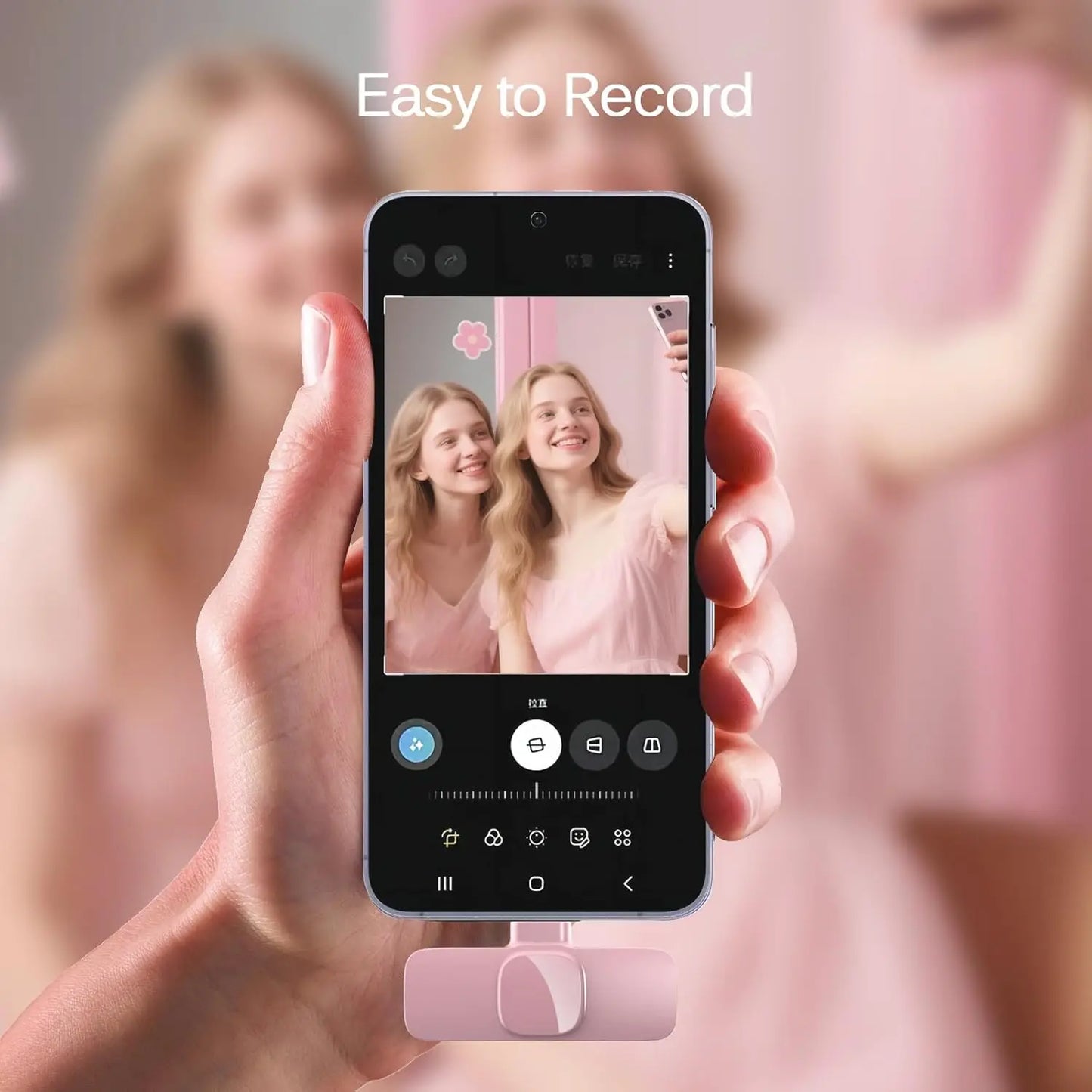 Pink Wireless Lavalier Lapel Microphone for iPhone iPad Vlogging Video Recording Mic for Live Interview Podcast Mic for Girl