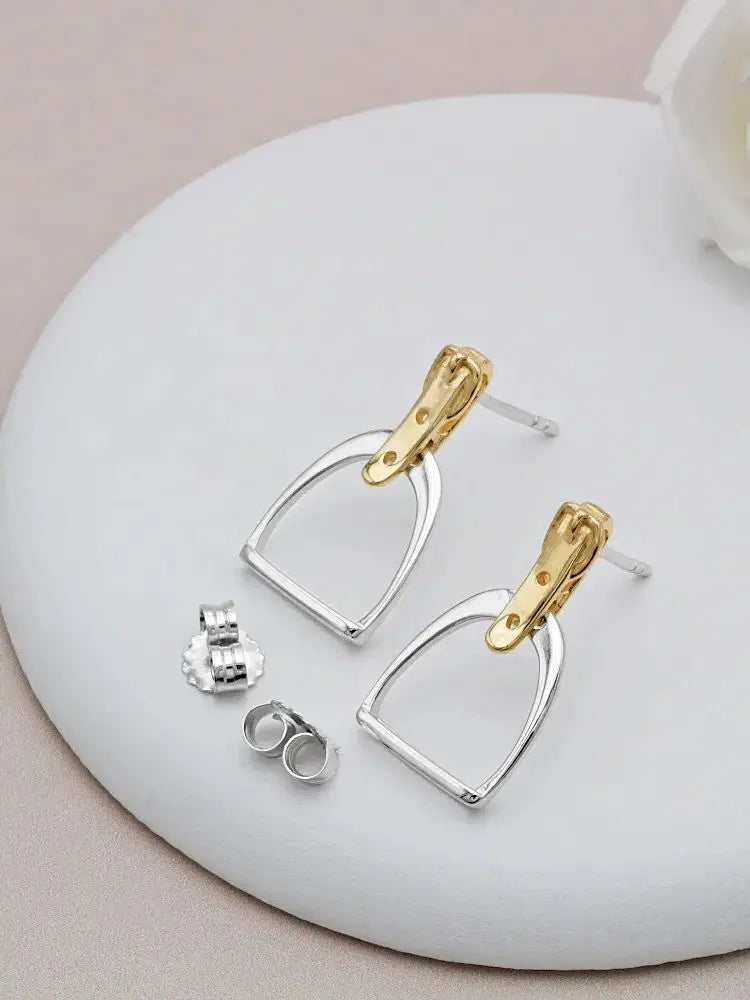100% 925 Sterling Silver Equestrian Jewelry 3 Colors Cute Lovely Design Stirrup Stud Earring