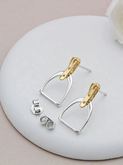 100% 925 Sterling Silver Equestrian Jewelry 3 Colors Cute Lovely Design Stirrup Stud Earring