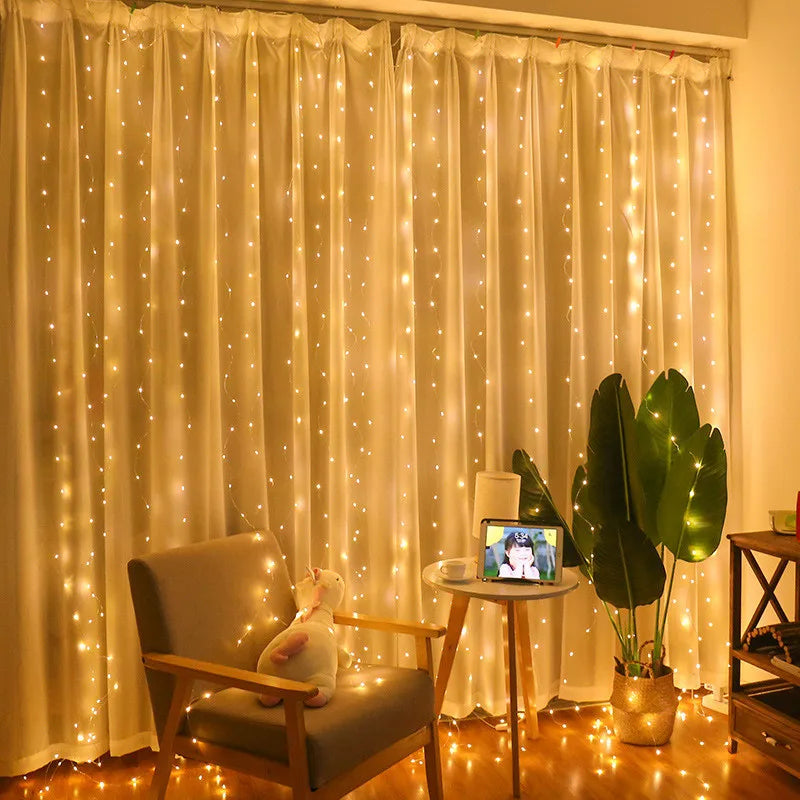 Guirxiété de rideau sur la fenêtre avec télécommande, lumières LED, alimentation USB, feston nickel é, décoration de Noël, nouvel an, 6x3m, 3x3m