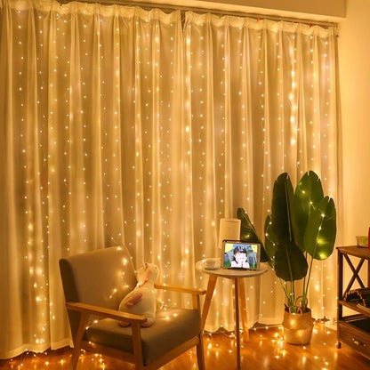 Guirxiété de rideau sur la fenêtre avec télécommande, lumières LED, alimentation USB, feston nickel é, décoration de Noël, nouvel an, 6x3m, 3x3m