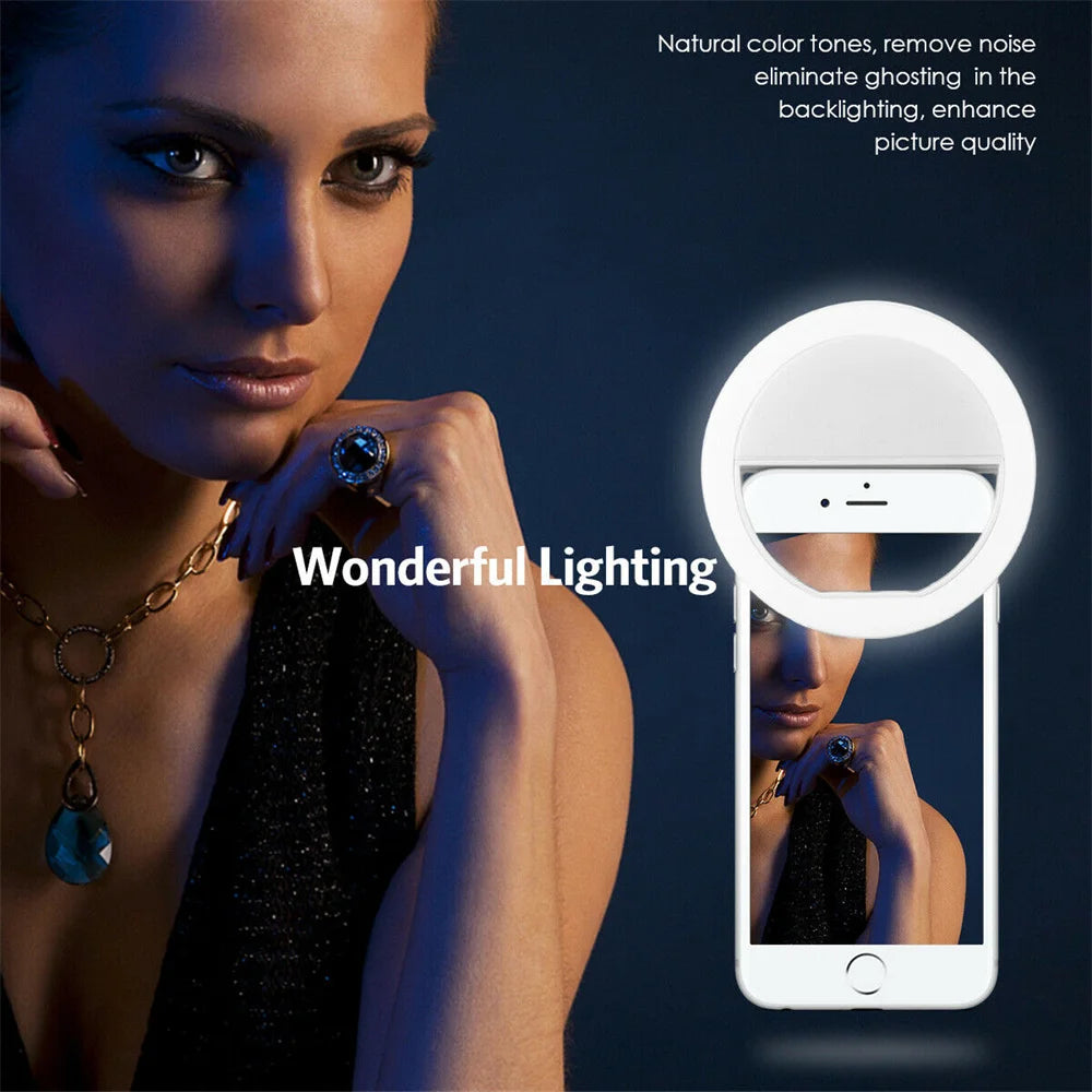 USB Charge LED Selfie remplissage lumière LED Selfie anneau lumière téléphone portable diffusion en direct vidéo LED Selfie anneau lampe pour tous les smartphones