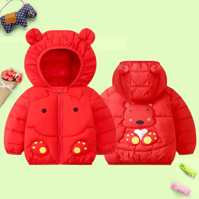 1-6T Winter Baby Girls Boy Clothes Coats Down Cotton Cartoon Hooded Children's Jackets Casual Snowsuit Overalls Toddler Costume