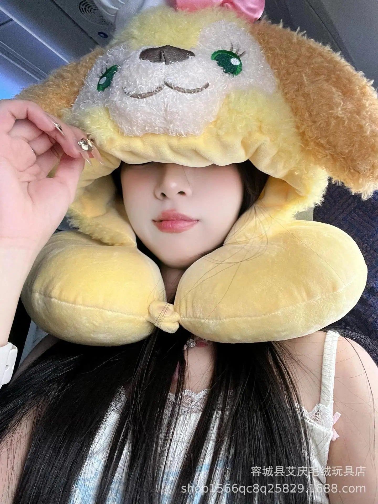 Cartoon plush Stitch Ling Nabelle U-shaped pillow with hooded neck pillow travel car plane office nap artifact girl gifts