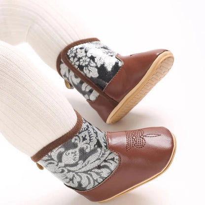 "Baby Cowboy Boots 0-18M - Autumn Western Style | Embroidered Mid-Calf Design | Fashion First Walkers"