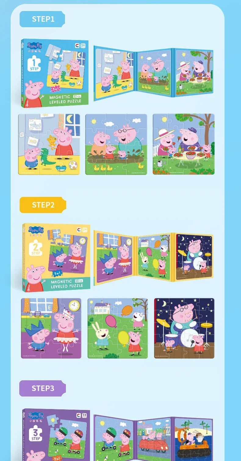 Kawaii Peppa Pig Magnetic Puzzle Children Cute Cartoon Anime Baby Early Education Advanced Magnetic Puzzle Books Toy Girls Gifts