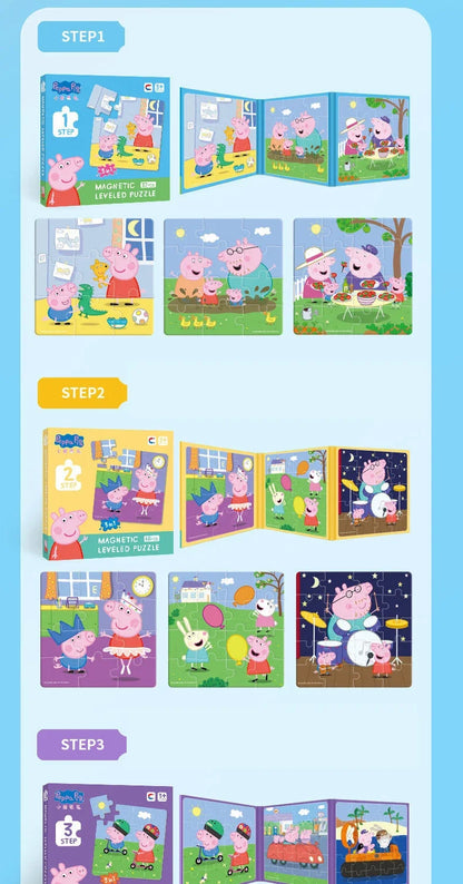 Kawaii Peppa Pig Magnetic Puzzle Children Cute Cartoon Anime Baby Early Education Advanced Magnetic Puzzle Books Toy Girls Gifts