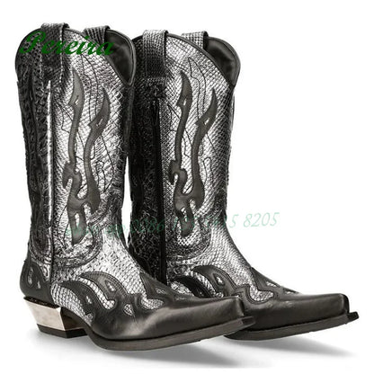 Fire-like Gladiator Men Boots Round Toe Knee High Boots Chelsea Boots Patchwork Slip On 2023 New Casual Shoes Leather Party