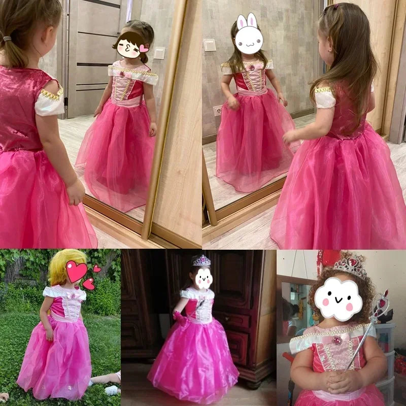 Fantasy Girls Sleeping Beauty Aurora Cosplay Princess Dress Kids Halloween Carnival Birthday Costume Party Clothing 3-10Years