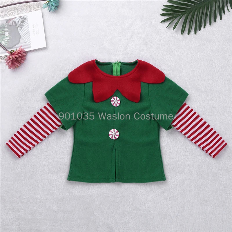 Déguisements d'elfes de Noël pour femmes, robe d'elfe verte et rouge à manches longues pour filles, déguisement de Noël pour enfants