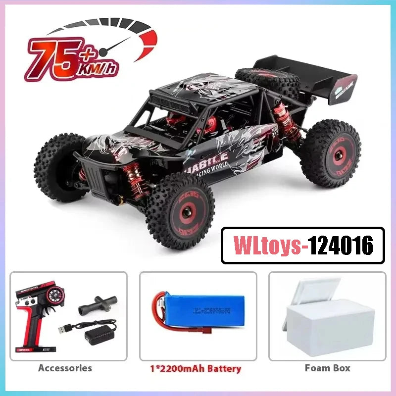 WLtoys 124016 124017 V8 75 km/h Voiture télécommandée électrique 4x4 sans balais haute vitesse tout-terrain Drift pour adultes