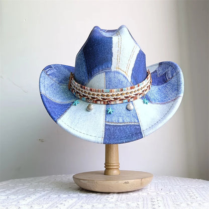 Chapeau de cowboy de style ethnique, tendance, chic, unisexe, couleur unie, avec décoration en forme de taureau, style western